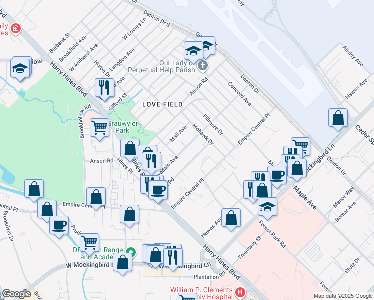map of restaurants, bars, coffee shops, grocery stores, and more near 2218 Lovedale Avenue in Dallas