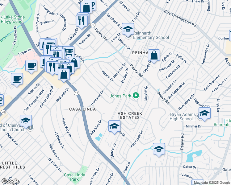 map of restaurants, bars, coffee shops, grocery stores, and more near 1514 Tranquilla Drive in Dallas