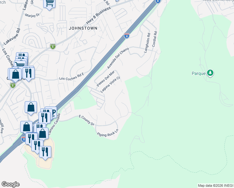 map of restaurants, bars, coffee shops, grocery stores, and more near 13750 Braeswood Terrace in El Cajon