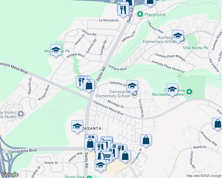 map of restaurants, bars, coffee shops, grocery stores, and more near 5495 Azores Court in San Diego