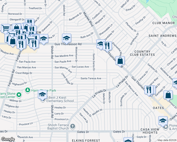 map of restaurants, bars, coffee shops, grocery stores, and more near 3217 San Marcus Avenue in Dallas