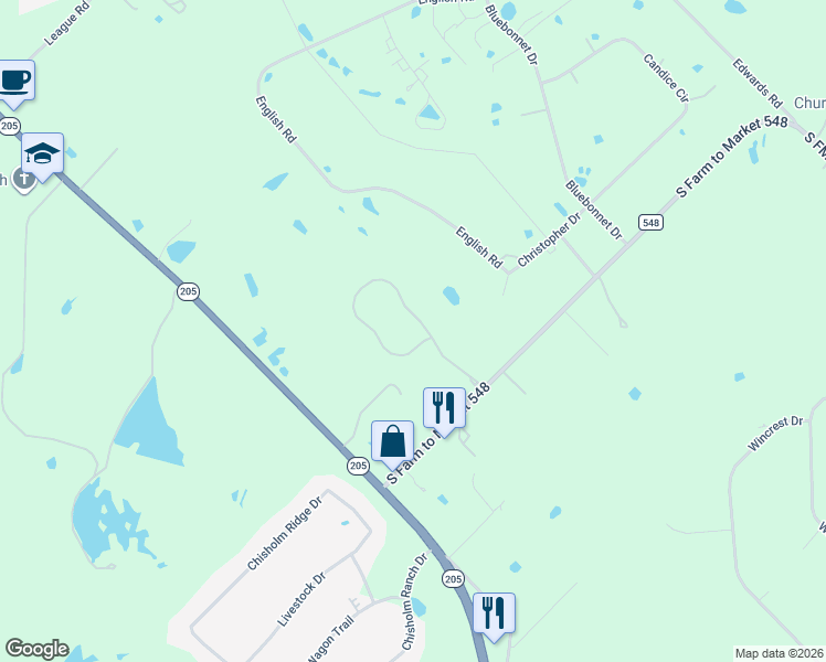 map of restaurants, bars, coffee shops, grocery stores, and more near 453 Silver Spur Trail in Rockwall