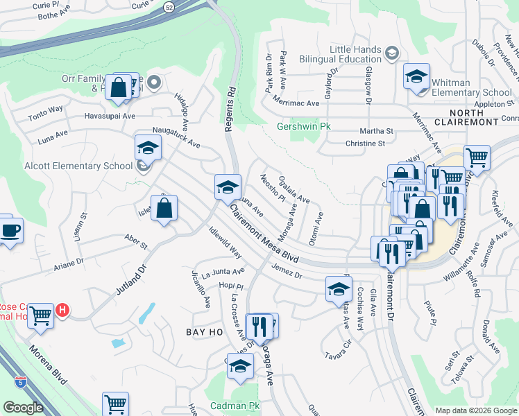 map of restaurants, bars, coffee shops, grocery stores, and more near 3283 Luna Avenue in San Diego