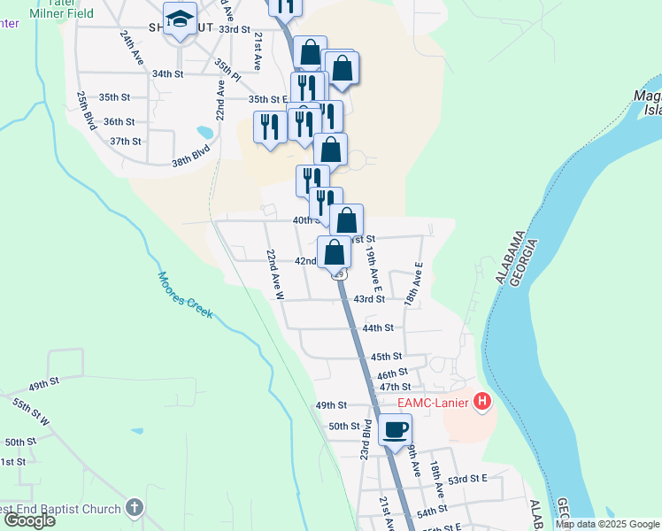map of restaurants, bars, coffee shops, grocery stores, and more near 4201 20th Avenue in Valley