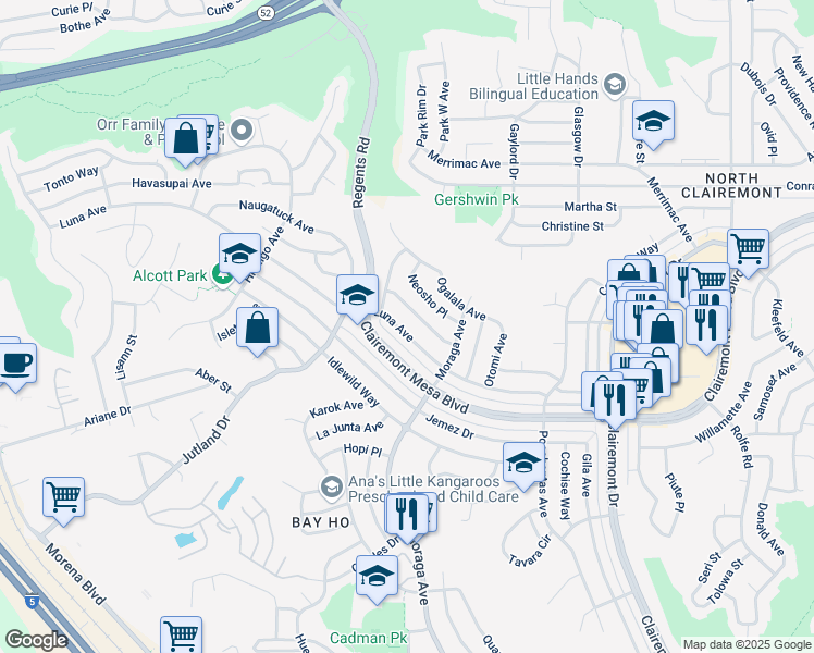 map of restaurants, bars, coffee shops, grocery stores, and more near 3283 Luna Avenue in San Diego