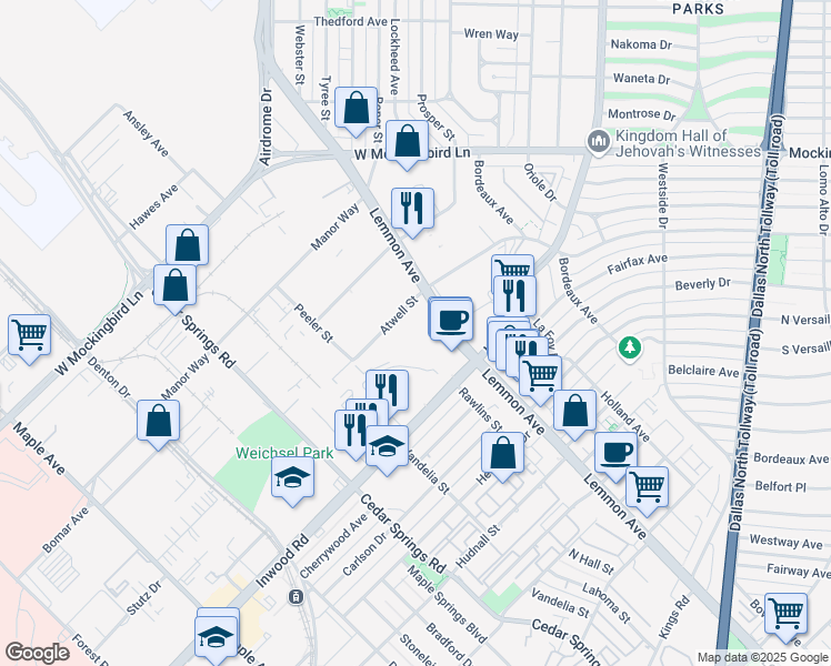 map of restaurants, bars, coffee shops, grocery stores, and more near 6011 Lemmon Avenue in Dallas