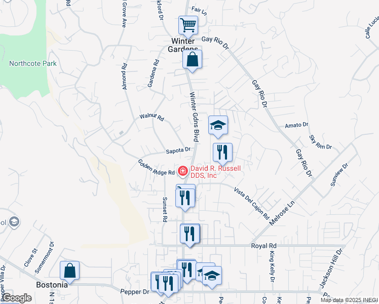 map of restaurants, bars, coffee shops, grocery stores, and more near 11961 Sapota Drive in Lakeside