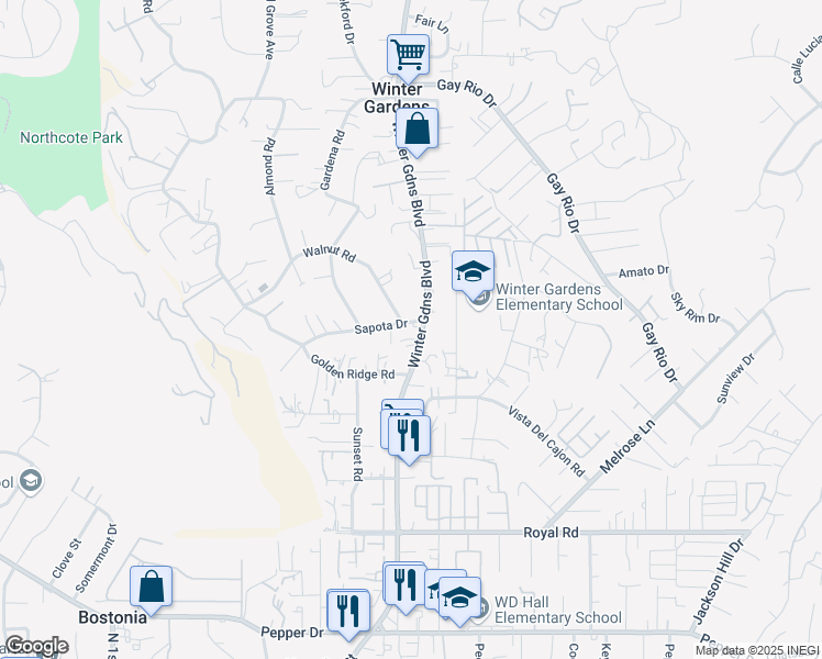 map of restaurants, bars, coffee shops, grocery stores, and more near 11961 Sapota Drive in Lakeside
