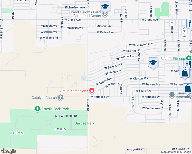 map of restaurants, bars, coffee shops, grocery stores, and more near 2510 West Mann Avenue in Artesia
