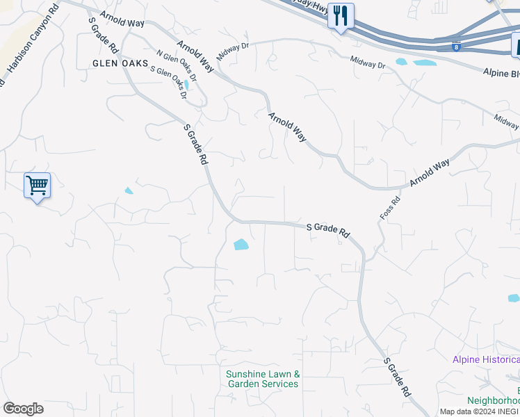 map of restaurants, bars, coffee shops, grocery stores, and more near 914 South Grade Road in Alpine