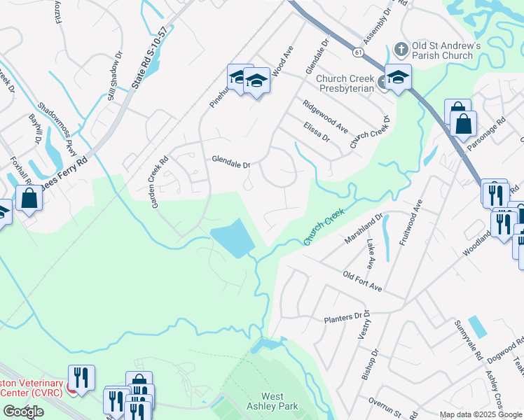 map of restaurants, bars, coffee shops, grocery stores, and more near 2065 Marsh Flower Lane in Charleston