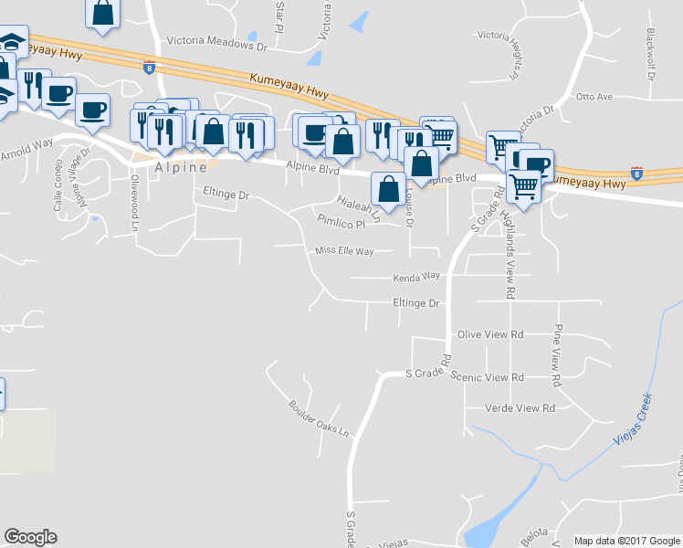 map of restaurants, bars, coffee shops, grocery stores, and more near 2410 Kenda Way in Alpine