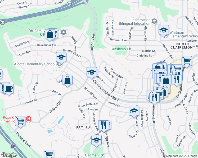 map of restaurants, bars, coffee shops, grocery stores, and more near 3283 Luna Avenue in San Diego