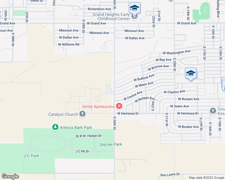 map of restaurants, bars, coffee shops, grocery stores, and more near 1350 South 26th Street in Artesia