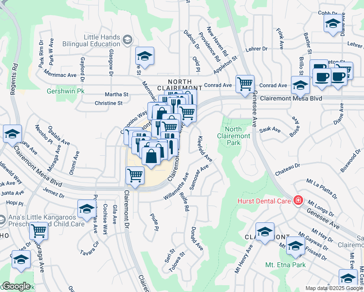 map of restaurants, bars, coffee shops, grocery stores, and more near 4132 Bannock Avenue in San Diego