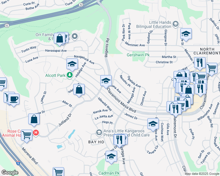 map of restaurants, bars, coffee shops, grocery stores, and more near 3219 Clairemont Mesa Boulevard in San Diego