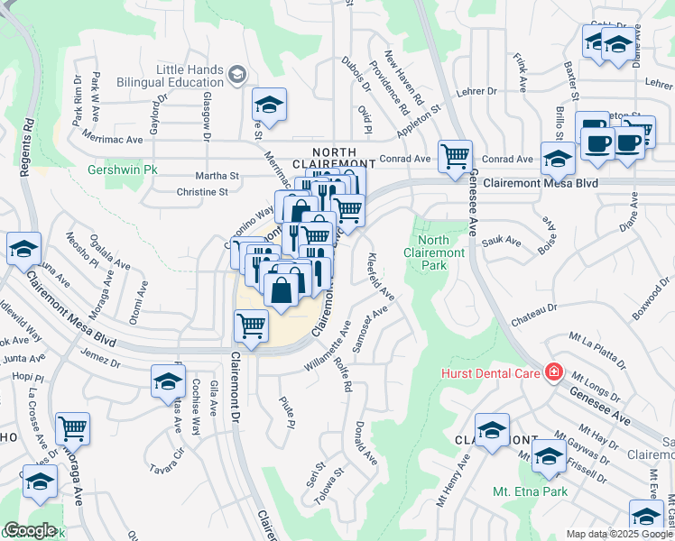 map of restaurants, bars, coffee shops, grocery stores, and more near 4132 Bannock Avenue in San Diego