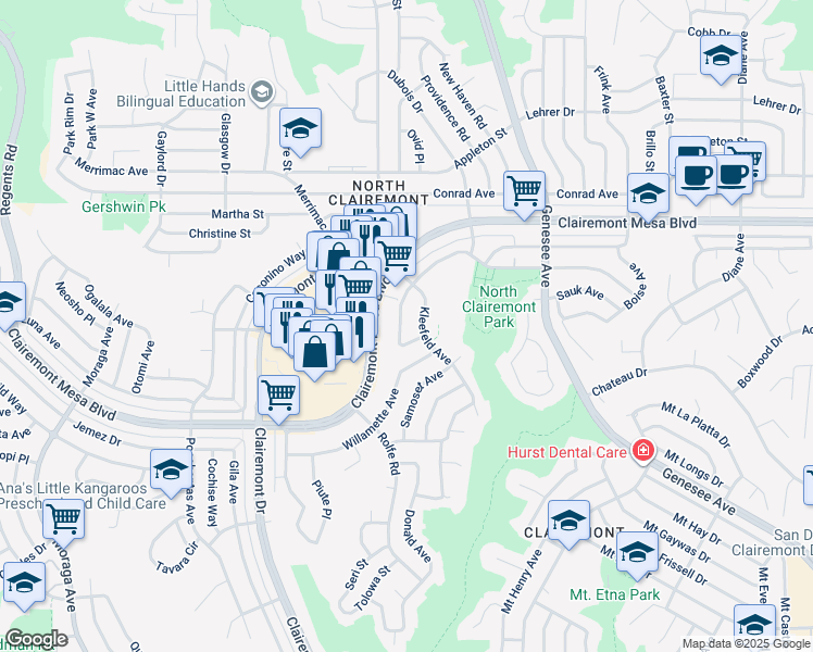 map of restaurants, bars, coffee shops, grocery stores, and more near 4132 Bannock Avenue in San Diego