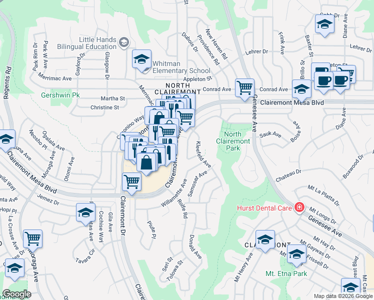 map of restaurants, bars, coffee shops, grocery stores, and more near 4132 Bannock Avenue in San Diego