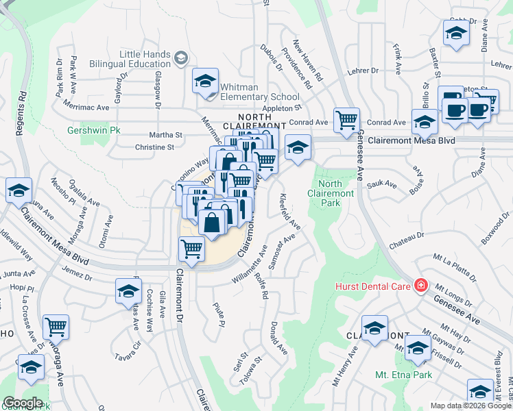 map of restaurants, bars, coffee shops, grocery stores, and more near 4132 Bannock Avenue in San Diego