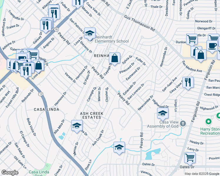 map of restaurants, bars, coffee shops, grocery stores, and more near 9930 Cloister Drive in Dallas