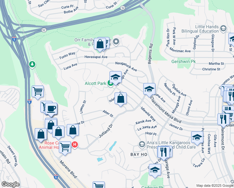 map of restaurants, bars, coffee shops, grocery stores, and more near 4664 Isleta Avenue in San Diego