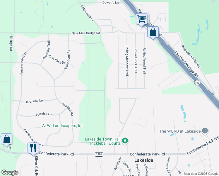 map of restaurants, bars, coffee shops, grocery stores, and more near 6016 Timberwolf Lane in Fort Worth