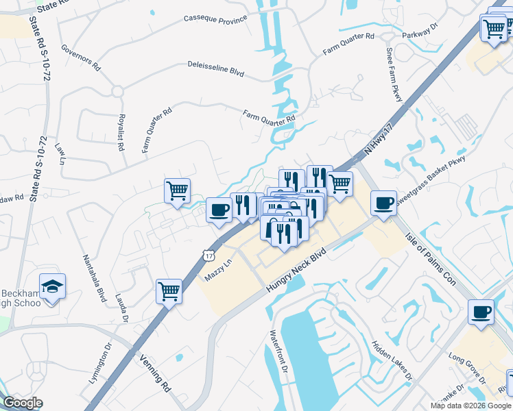 map of restaurants, bars, coffee shops, grocery stores, and more near 1836 Villa Maison in Mount Pleasant