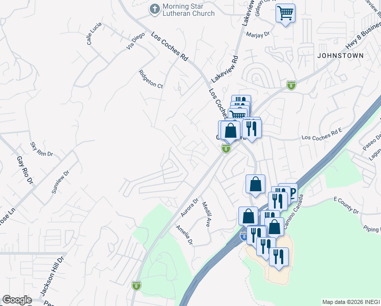 map of restaurants, bars, coffee shops, grocery stores, and more near 13214 Spring Mountain Road in El Cajon