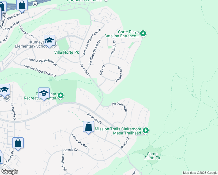 map of restaurants, bars, coffee shops, grocery stores, and more near 4848 Casals Place in San Diego