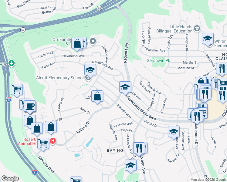 map of restaurants, bars, coffee shops, grocery stores, and more near 3134 Luna Avenue in San Diego