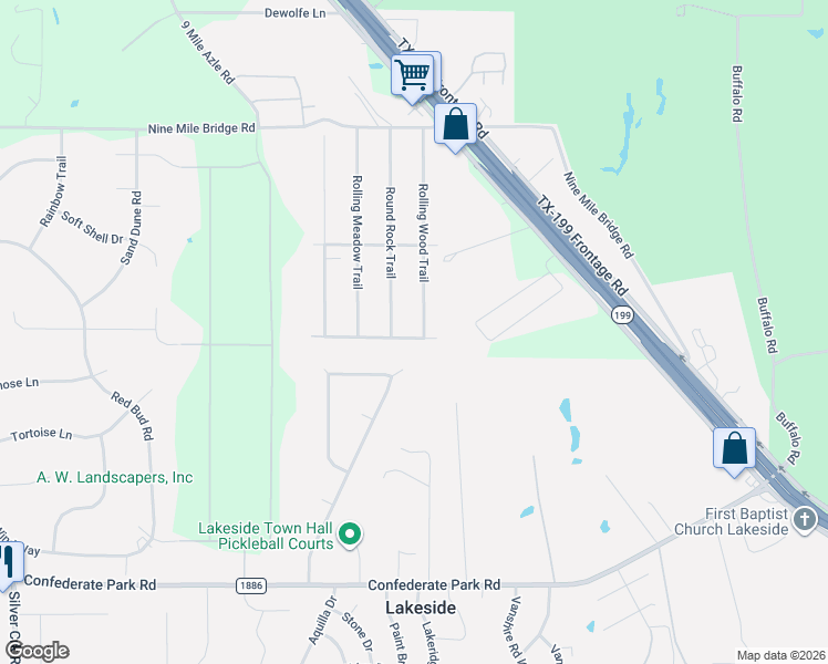 map of restaurants, bars, coffee shops, grocery stores, and more near 6110 Round Rock Trail in Fort Worth