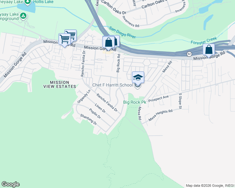 map of restaurants, bars, coffee shops, grocery stores, and more near 8556 Sandstone Drive in Santee