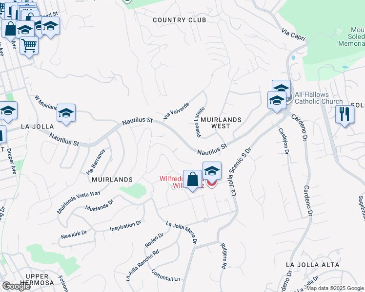 map of restaurants, bars, coffee shops, grocery stores, and more near 1733 Nautilus Street in San Diego