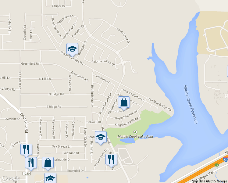 map of restaurants, bars, coffee shops, grocery stores, and more near 5224 Royal Burgess Drive in Fort Worth