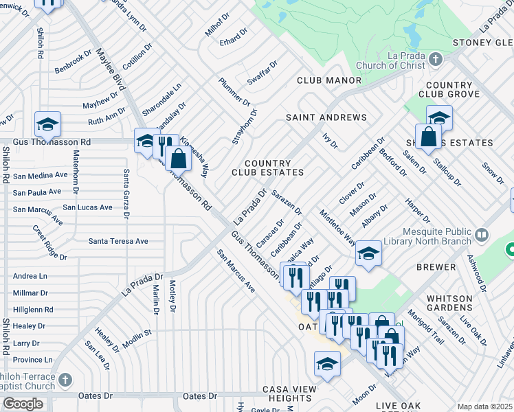map of restaurants, bars, coffee shops, grocery stores, and more near 3622 La Prada Drive in Mesquite