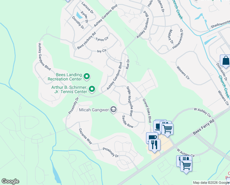 map of restaurants, bars, coffee shops, grocery stores, and more near 225 Hampton Bluff Drive in Charleston