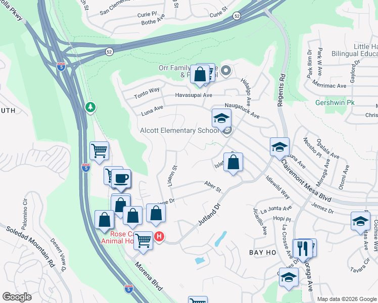 map of restaurants, bars, coffee shops, grocery stores, and more near 4687 Murat Court in San Diego