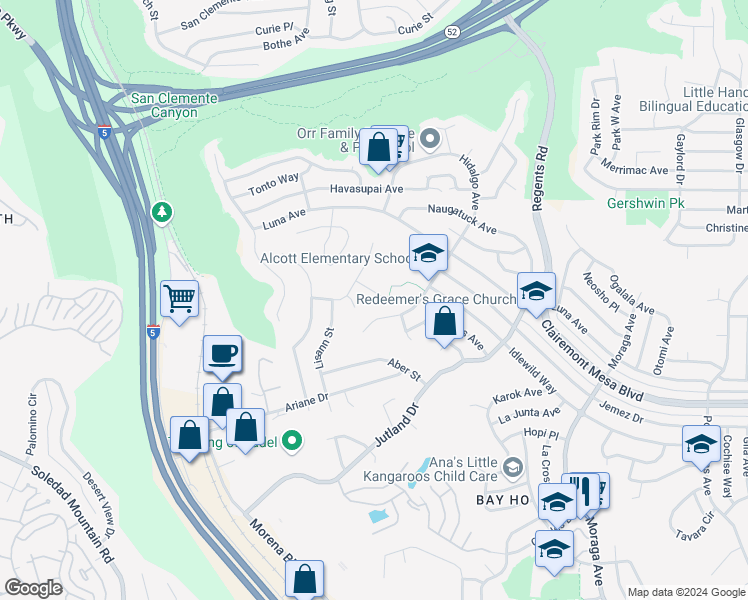 map of restaurants, bars, coffee shops, grocery stores, and more near 4716 Murat Place in San Diego