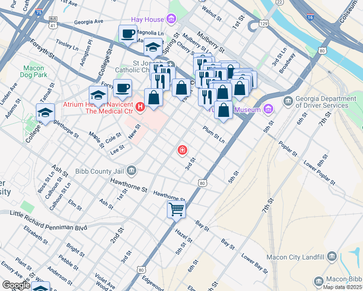 map of restaurants, bars, coffee shops, grocery stores, and more near 790 2nd Street in Macon