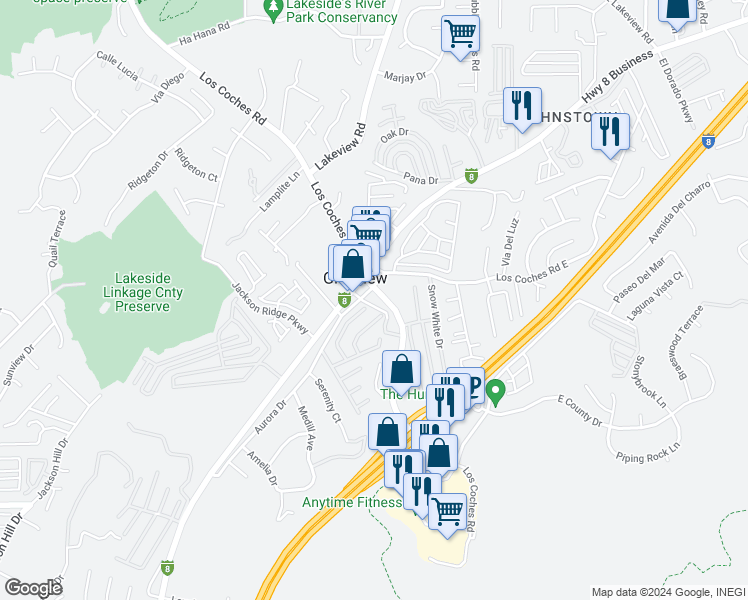 map of restaurants, bars, coffee shops, grocery stores, and more near in El Cajon