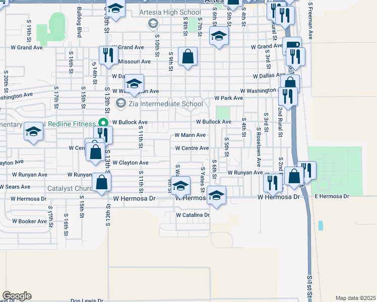 map of restaurants, bars, coffee shops, grocery stores, and more near 804 West Centre Avenue in Artesia