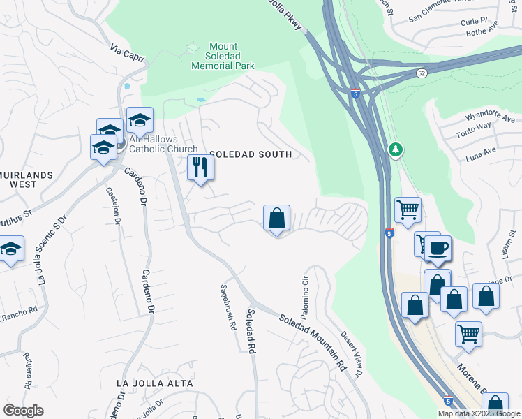 map of restaurants, bars, coffee shops, grocery stores, and more near 2489 Darlington Row in San Diego