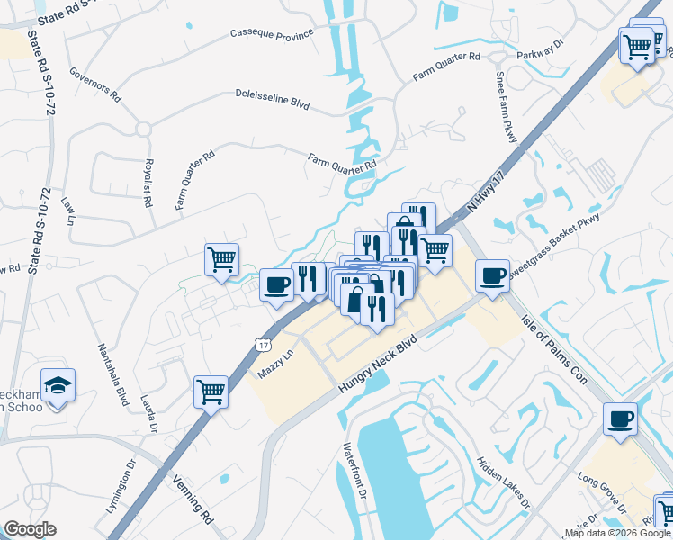 map of restaurants, bars, coffee shops, grocery stores, and more near 1856 Montclair Drive in Mount Pleasant