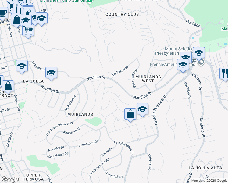 map of restaurants, bars, coffee shops, grocery stores, and more near 1542 El Paso Real in San Diego