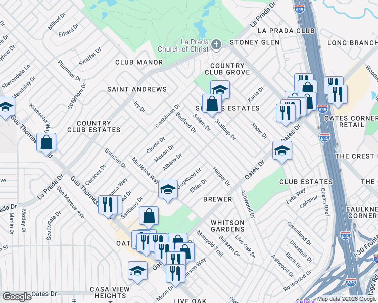 map of restaurants, bars, coffee shops, grocery stores, and more near 4816 Harper Drive in Mesquite