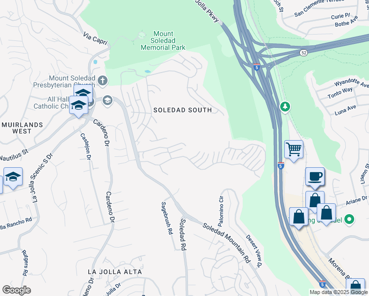 map of restaurants, bars, coffee shops, grocery stores, and more near 2475 Darlington Row in San Diego
