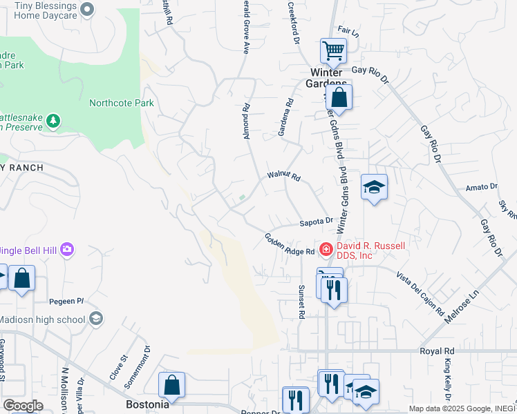 map of restaurants, bars, coffee shops, grocery stores, and more near 8574 Golden Ridge Road in Lakeside