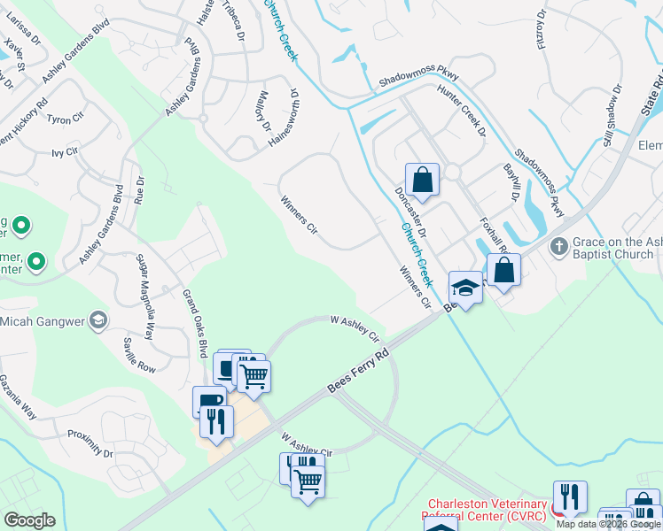 map of restaurants, bars, coffee shops, grocery stores, and more near 3160 Winners Circle in Charleston