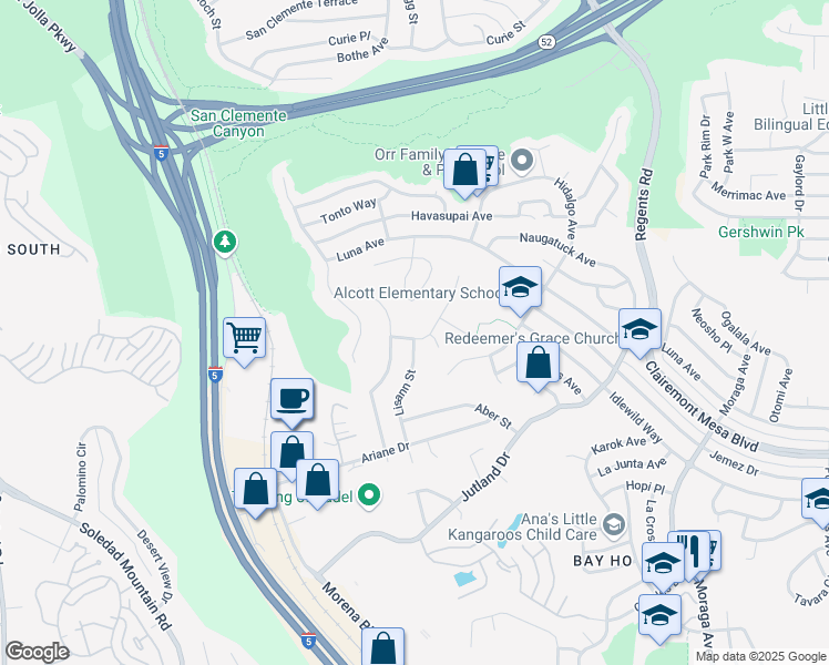 map of restaurants, bars, coffee shops, grocery stores, and more near 2880 Murat Street in San Diego